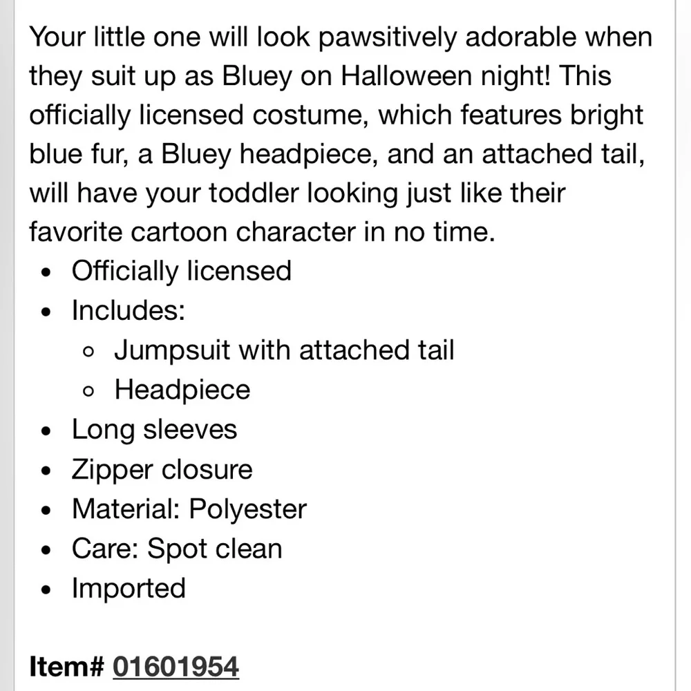 Spirit Halloween Toddler Bluey Costume Jumpsuit with Tail & Headpiece Size 2T